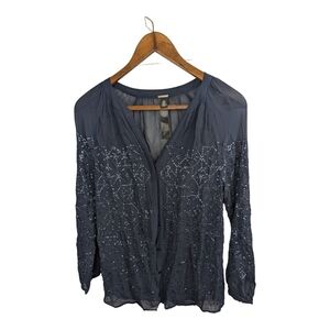 Chico's Black Label Women's Navy Blouse with Sequin Detail Size Chicos 00